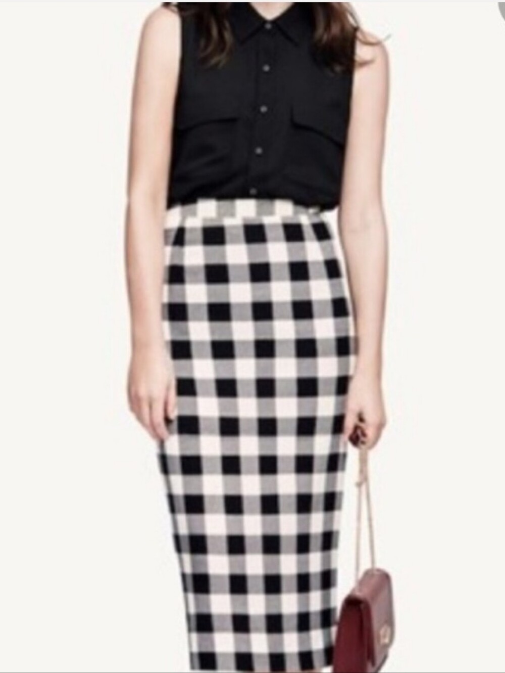Who What Wear Black & White Gingham Pencil Skirt - Picture 4 of 12